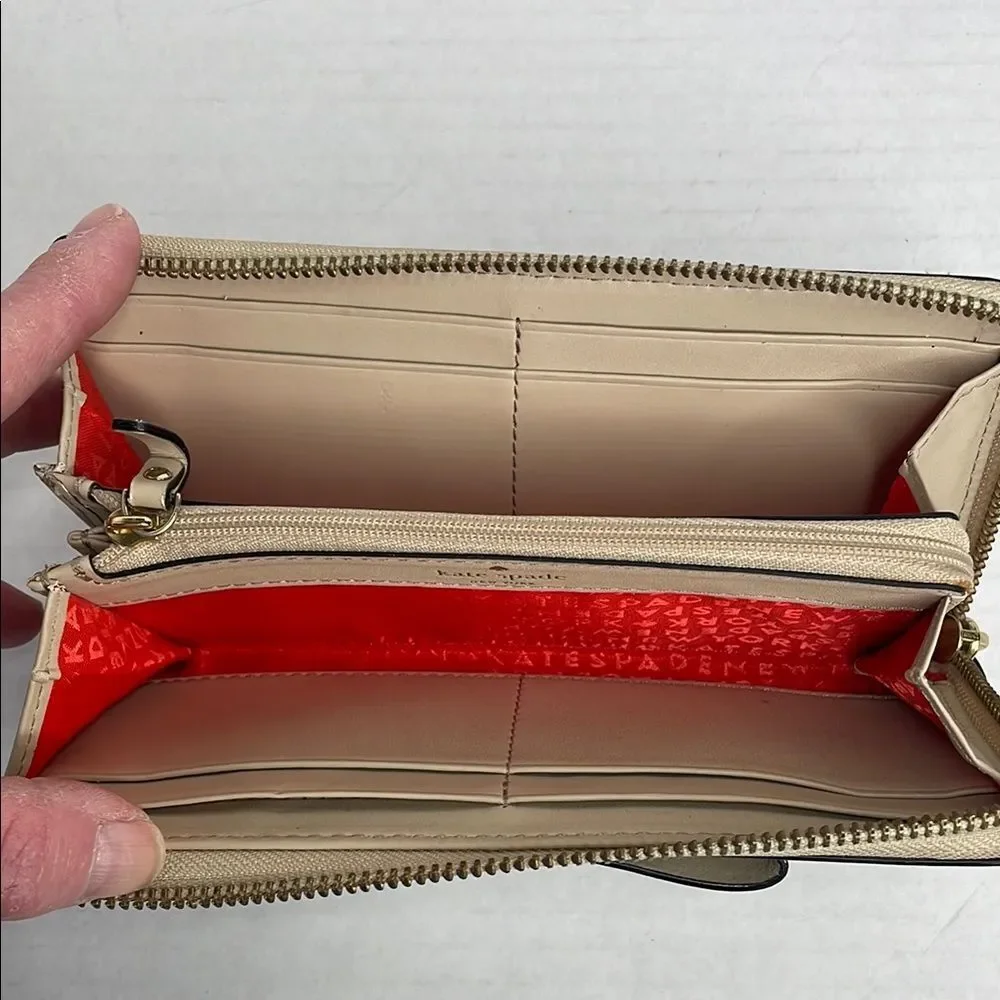 Kate Spade New York Cream Leather Bow Continental Zip Wallet